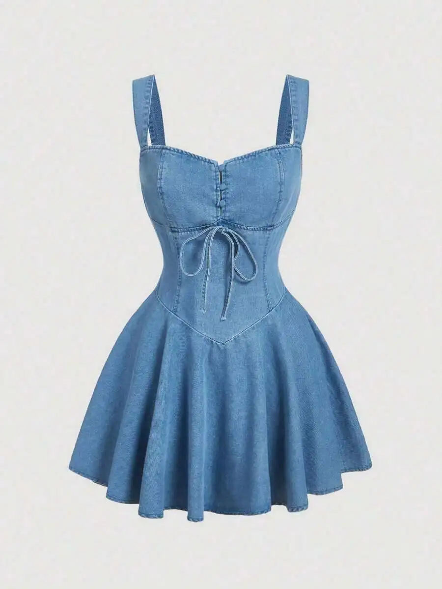 Women Denim Mini Dress Sleeveless Casual Fitted Blue Summer Outfit
Women Denim Mini Dress Sleeveless Casual Fitted Blue Summer Outfit