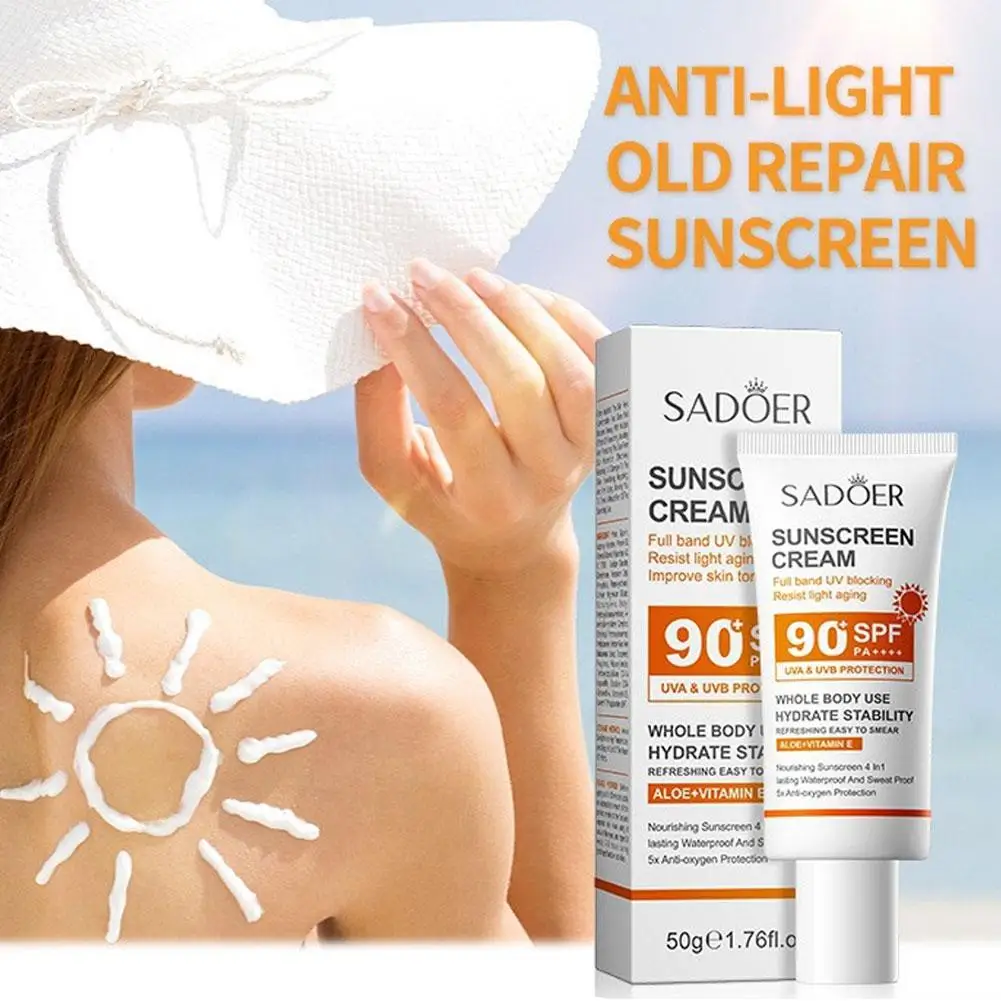 SPF 90 Sunscreen Cream Waterproof Sweat Resistant UV Protector Facial Body Sunblock Non Greasy Face Primer Whitening Care 50g
SPF 90 Sunscreen Cream Waterproof Sweat Resistant UV Protector Facial Body Sunblock Non Greasy Face Primer Whitening Care 50g