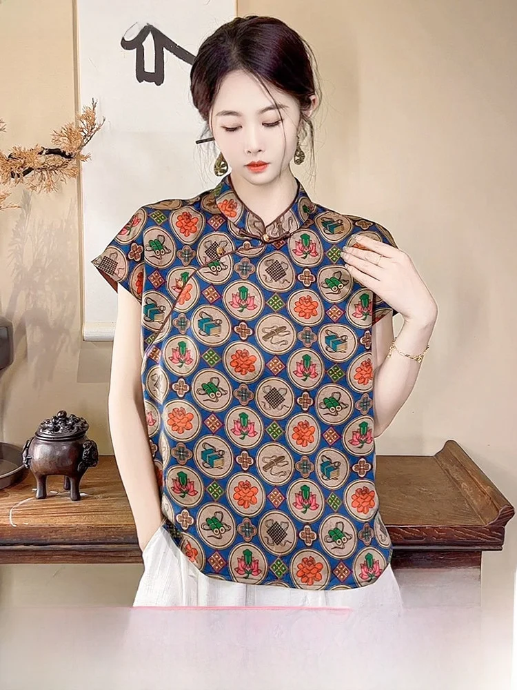 Young Style 100% Silk Xiangyun Sha Women's Shirt Chinese Traditional Fashion Loose Fit Short Sleeve Printed Casual Top
Young Style 100% Silk Xiangyun Sha Women's Shirt Chinese Traditional Fashion Loose Fit Short Sleeve Printed Casual Top