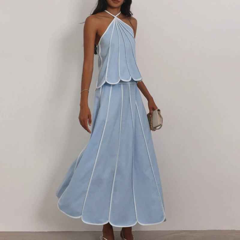 TARUXY Street Style Long Skirt Top Set Women Elegant Sleeveless Halter Irregular Top Paneled Long Skirt 2-Piece Set 2026 Summer
TARUXY Street Style Long Skirt Top Set Women Elegant Sleeveless Halter Irregular Top Paneled Long Skirt 2-Piece Set 2026 Summer
