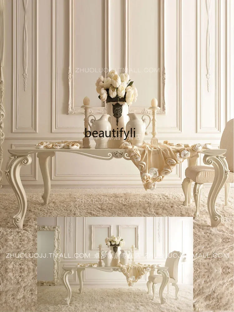 B03 French light luxury dining table retro cream style dining table solid wood carving flower cream white medieval
B03 French light luxury dining table retro cream style dining table solid wood carving flower cream white medieval