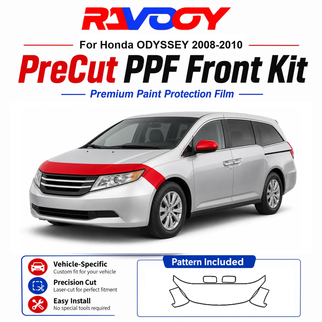8.5mil TPU Precut PPF Kit For Honda ODYSSEY 2008-2010 - Hood, Fenders & Mirror Set - Self-Healing Clear Bra Film
8.5mil TPU Precut PPF Kit For Honda ODYSSEY 2008-2010 - Hood, Fenders & Mirror Set - Self-Healing Clear Bra Film