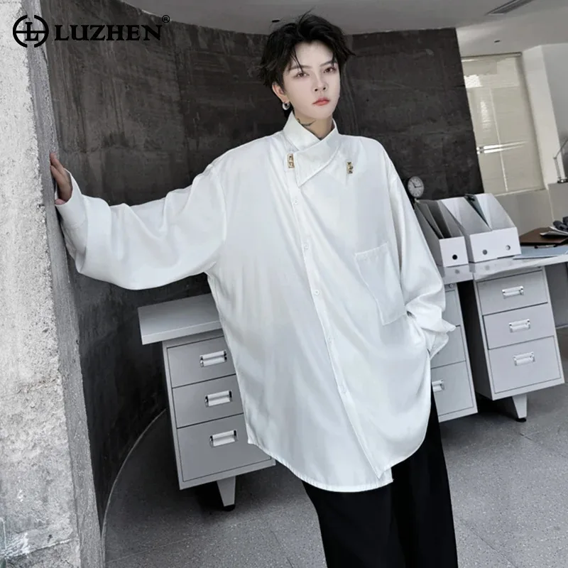 LUZHEN Designer Asymmetrical Metal Buckle Satin Shirt Long Sleeve Luxury Elegant Loose Korean Men's Tops Autumn Original LZ5256
LUZHEN Designer Asymmetrical Metal Buckle Satin Shirt Long Sleeve Luxury Elegant Loose Korean Men's Tops Autumn Original LZ5256