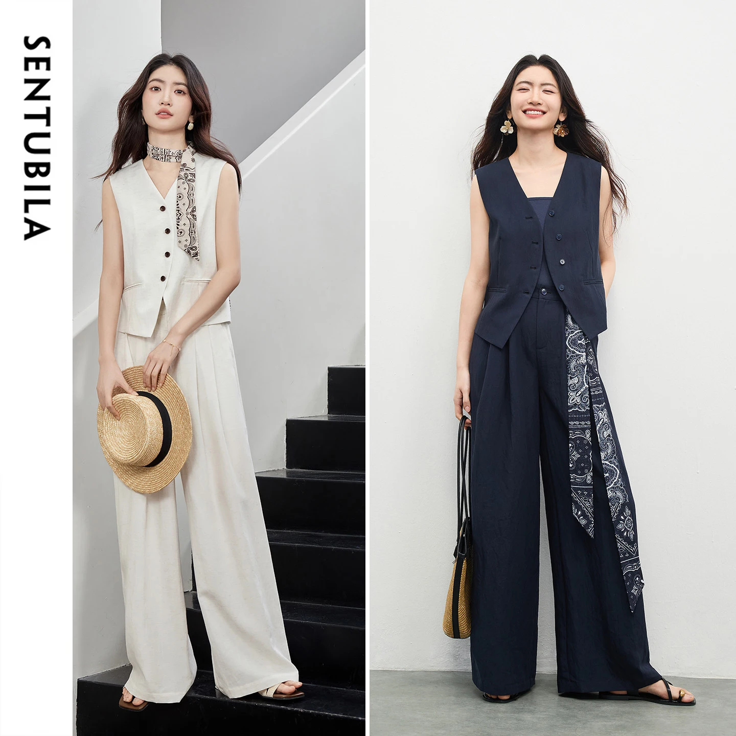 SENTUBILA Office 2 Piece Pant Set 2026 Women Linen Blend Summer Suit V Neck Waistcoat Wide Leg Baggy Pant Print Scarf 162ZA5663Z
SENTUBILA Office 2 Piece Pant Set 2026 Women Linen Blend Summer Suit V Neck Waistcoat Wide Leg Baggy Pant Print Scarf 162ZA5663Z