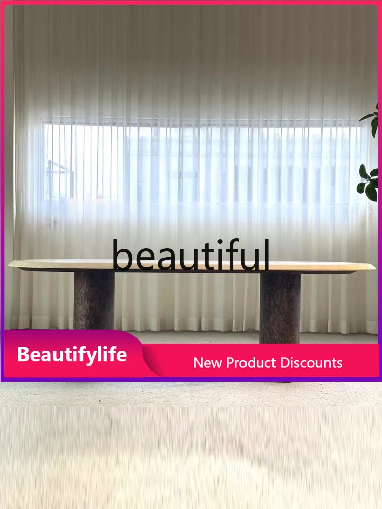 H Medieval solid wood retro marble dining table, wabi-sabi household, oval dining table
H Medieval solid wood retro marble dining table, wabi-sabi household, oval dining table