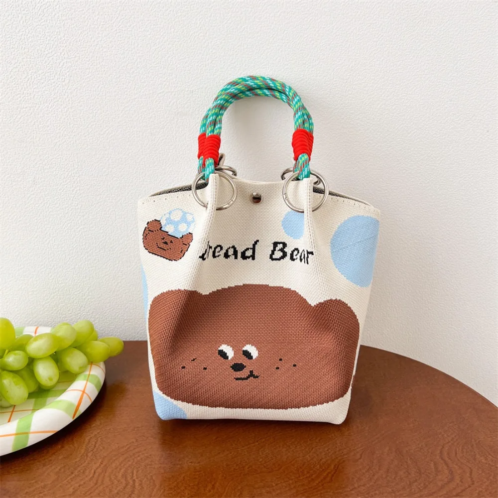 Portable Cat Knitted Tote Bag Bear Bow Cartoon Knitted Handbag Weave Star Wool Bucket Bag Shopping Bags
Portable Cat Knitted Tote Bag Bear Bow Cartoon Knitted Handbag Weave Star Wool Bucket Bag Shopping Bags