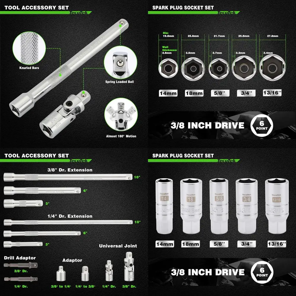Набор аксессуаров для приводных инструментов из 17 предметов, набор головок для свечей зажигания, включает в себя удлинитель привода 1/4 дюйма и 3/8 дюйма, адаптер для розеток, универсальный J
Набор аксессуаров для приводных инструментов из 17 предметов, набор головок для свечей зажигания, включает в себя удлинитель привода 1/4 дюйма и 3/8 дюйма, адаптер для розеток, универсальный J