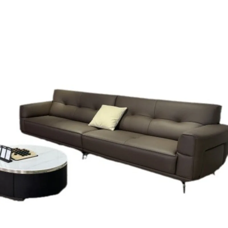 Кожаный первый слой дивана из воловьей кожи, итальянский минималистичный повседневный простой диван с прямыми рядами, комбинация
Кожаный первый слой дивана из воловьей кожи, итальянский минималистичный повседневный простой диван с прямыми рядами, комбинация