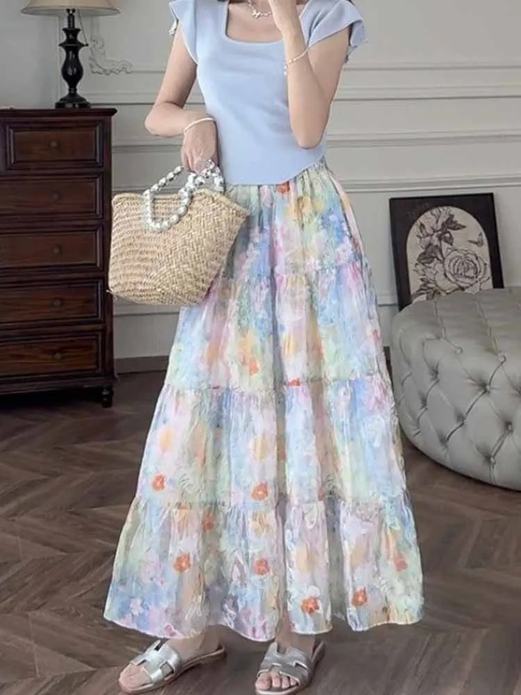 Women's Summer Long Skirt High Waist A Line Tiered Skirt with Colorful Oil Painting Dopamine Floral Print Soft Gentle Style
Women's Summer Long Skirt High Waist A Line Tiered Skirt with Colorful Oil Painting Dopamine Floral Print Soft Gentle Style