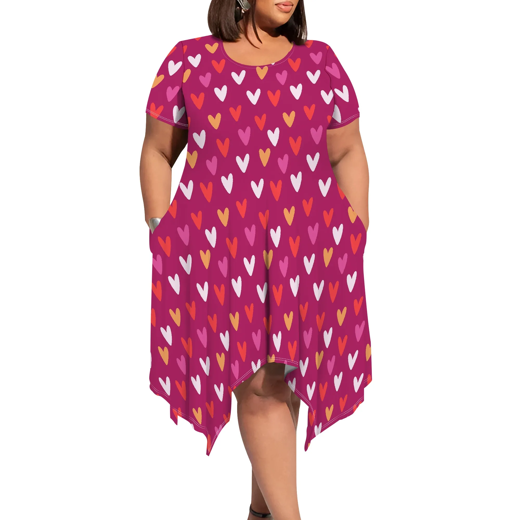 Women's Summer Plus Size Boho Dress With Heart Pattern Short Sleeves Round Neck And Pockets For Party Or Home Wear
Women's Summer Plus Size Boho Dress With Heart Pattern Short Sleeves Round Neck And Pockets For Party Or Home Wear