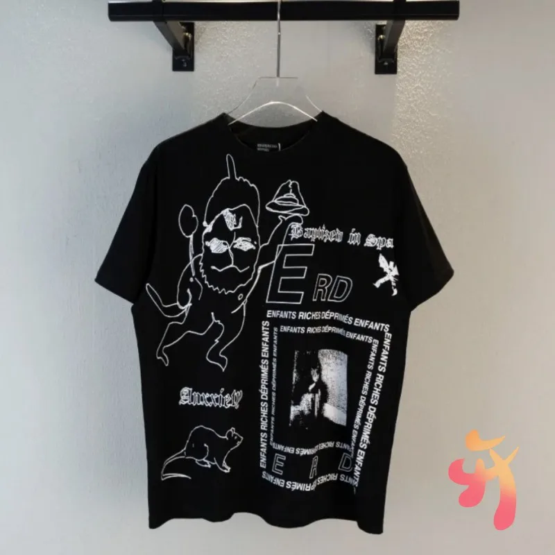 Casual Loose ERD Tshirt High Quality Cotton White Graffiti Print Short Sleeve Fashion Street Couple 1:1 Men Women Black T-shirts
Casual Loose ERD Tshirt High Quality Cotton White Graffiti Print Short Sleeve Fashion Street Couple 1:1 Men Women Black T-shirts