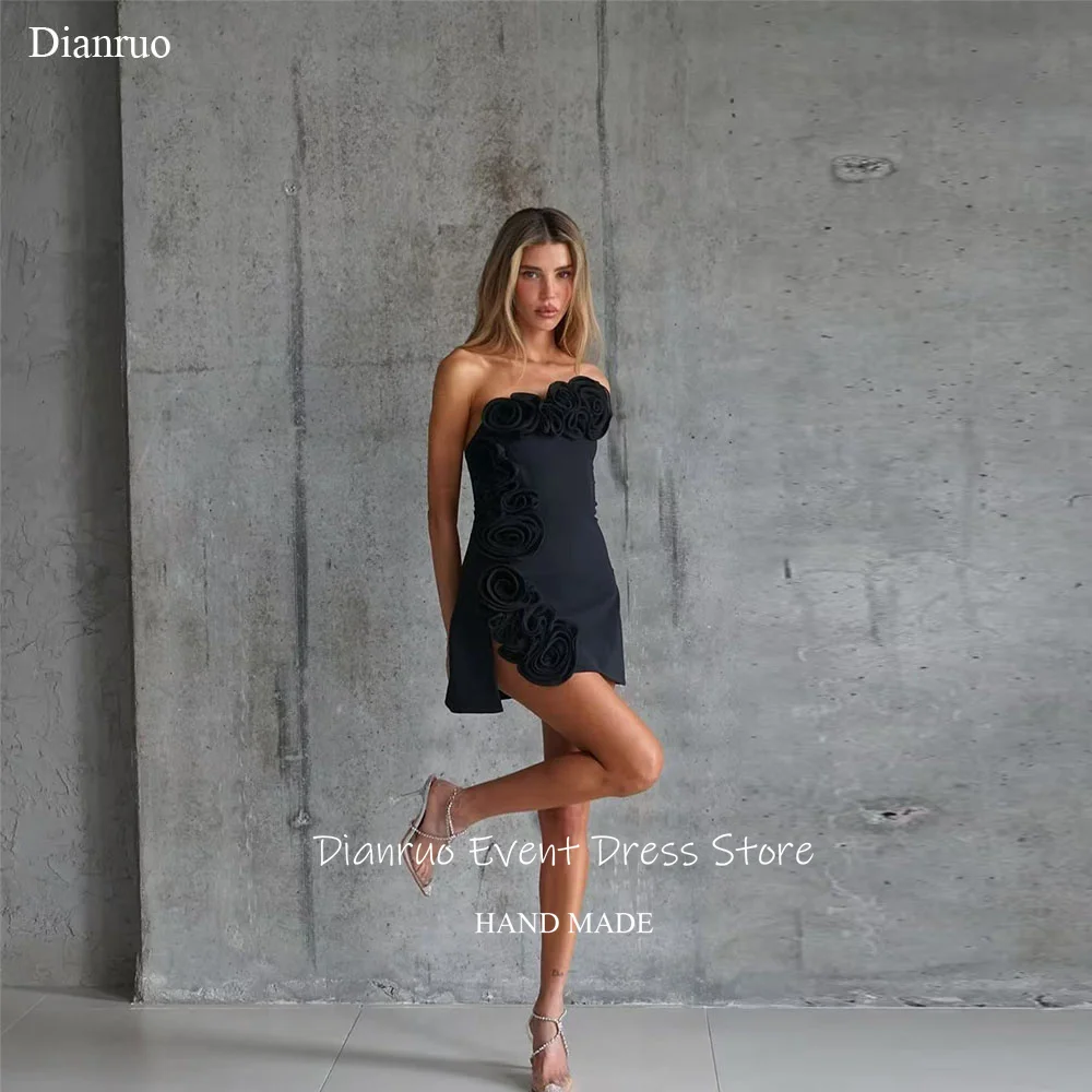 Dianruo Black 3D Flowers Prom Dresses A Line Sexy Satin Cocktail Dresses Mini Strapless Sleeveless Party Dresses Customized
Dianruo Black 3D Flowers Prom Dresses A Line Sexy Satin Cocktail Dresses Mini Strapless Sleeveless Party Dresses Customized