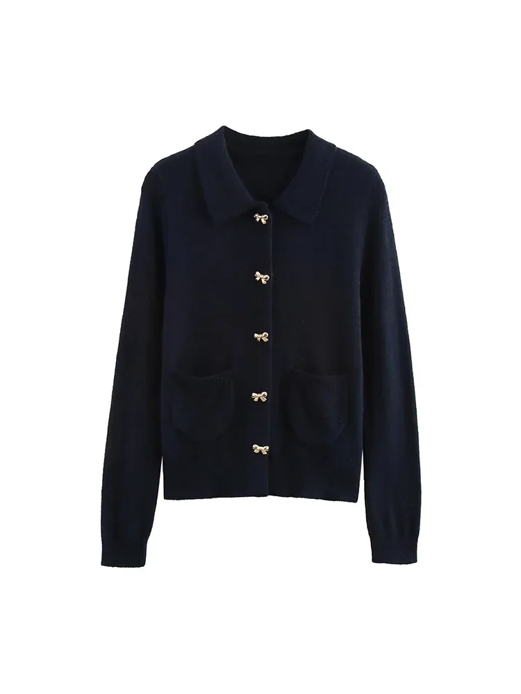Willshela Women Fashion Navy Blue Single Breasted Knitted Sweater Vintage Lapel Neck Long Sleeves Female Chic Lady Outfits
Willshela Women Fashion Navy Blue Single Breasted Knitted Sweater Vintage Lapel Neck Long Sleeves Female Chic Lady Outfits