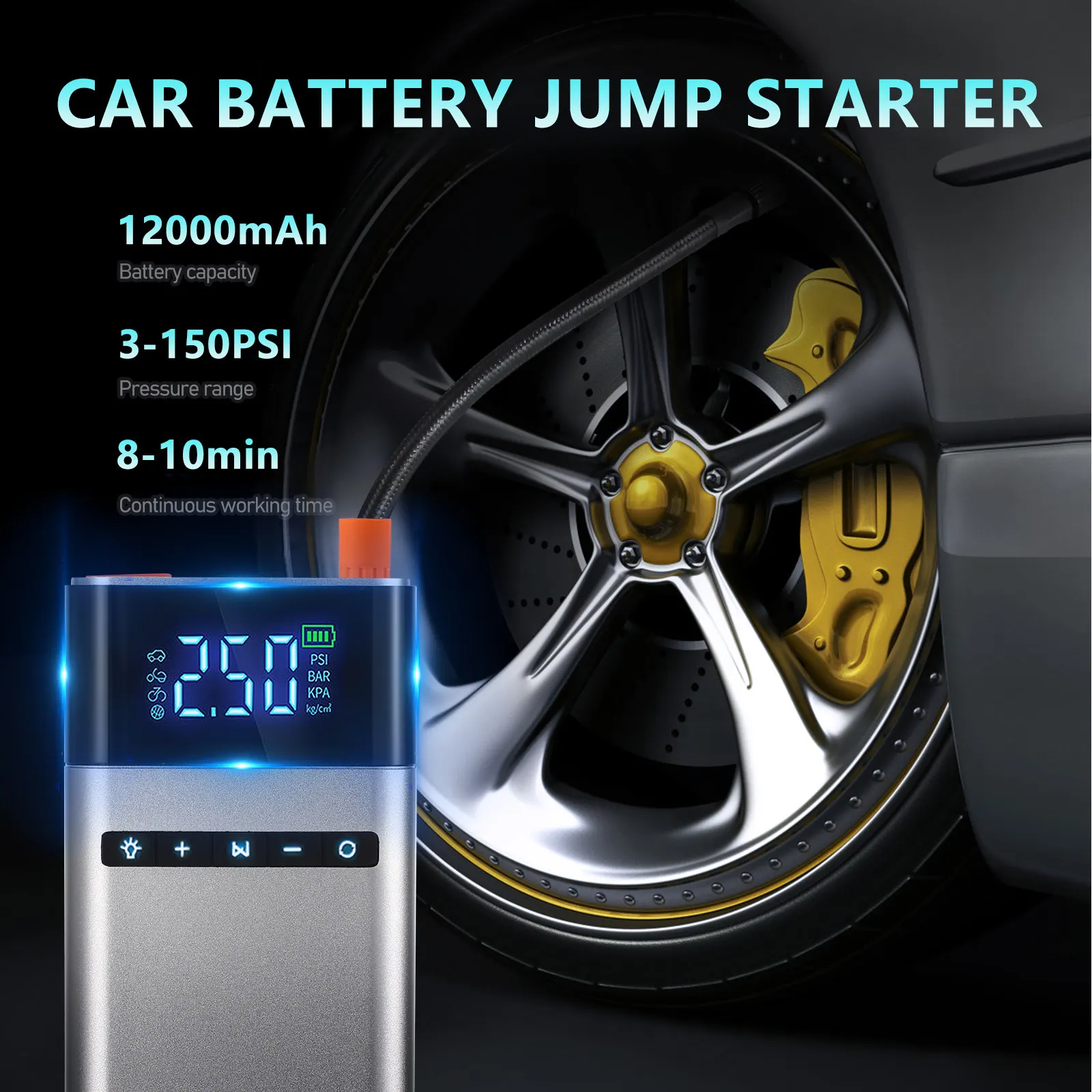 Car Emergency Starter 12000mAh Jump Starter Tire Inflator Air Pump Power Bank Real Time Display Vehicle Accessory
Car Emergency Starter 12000mAh Jump Starter Tire Inflator Air Pump Power Bank Real Time Display Vehicle Accessory