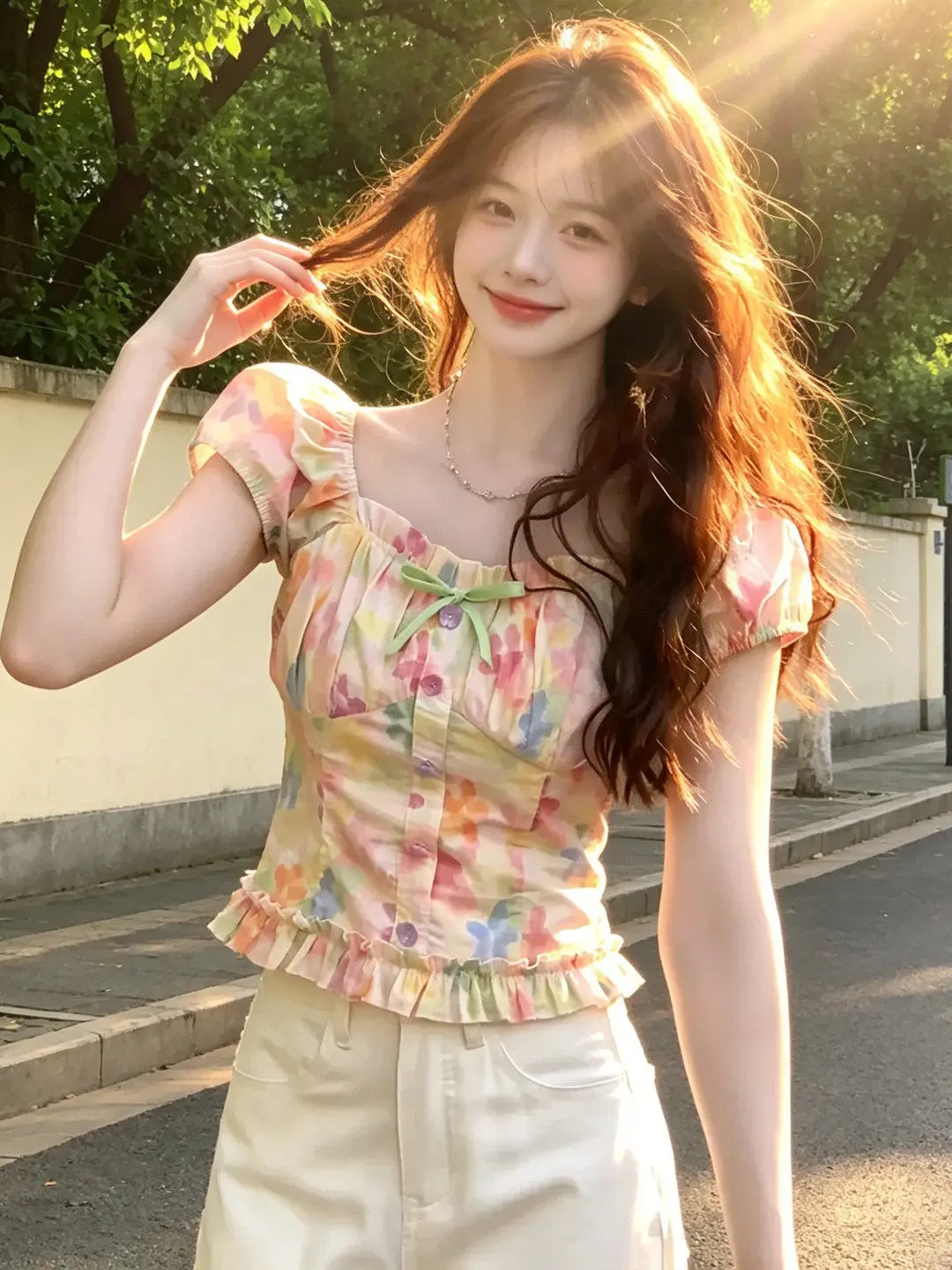 Style Square Collar Floral Bubble Sleeve Shirt Women's Slim Fit Waist Cinched Short Doll Shirt Elegant Beautiful Top
Style Square Collar Floral Bubble Sleeve Shirt Women's Slim Fit Waist Cinched Short Doll Shirt Elegant Beautiful Top