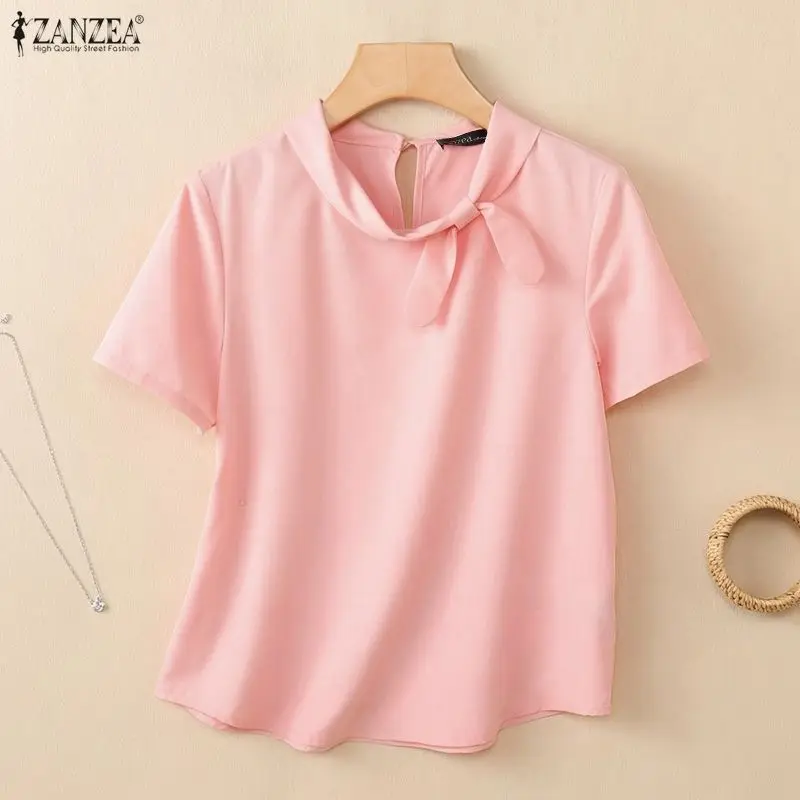 2026 ZANZEA Elegant Women OL Work Blouse Summer Office Shirt Stylish Short Sleeve Solid Bows Tops Tunic Casual O Neck Blusas
2026 ZANZEA Elegant Women OL Work Blouse Summer Office Shirt Stylish Short Sleeve Solid Bows Tops Tunic Casual O Neck Blusas
