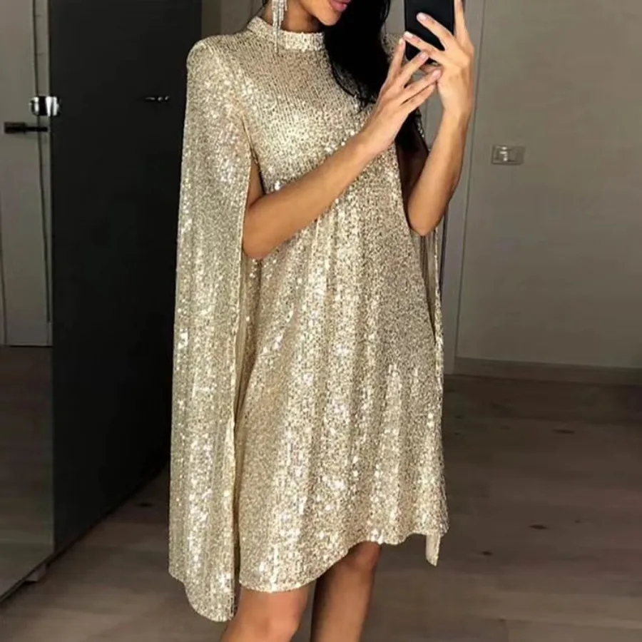 【New style】New women's dress, beaded, long-sleeved, split dress, small stand-neck dress, cape dress
【New style】New women's dress, beaded, long-sleeved, split dress, small stand-neck dress, cape dress
