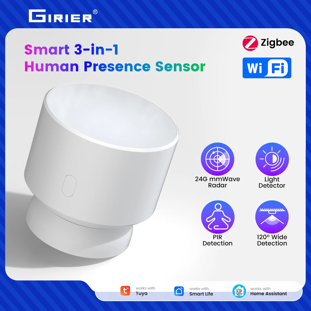 GIRIER Tuya ZigBee Human Presence Sensor 3-in-1 PIR Light Detector for Smart Home Automation Alarm Support APP Remote Monitoring
GIRIER Tuya ZigBee Human Presence Sensor 3-in-1 PIR Light Detector for Smart Home Automation Alarm Support APP Remote Monitoring