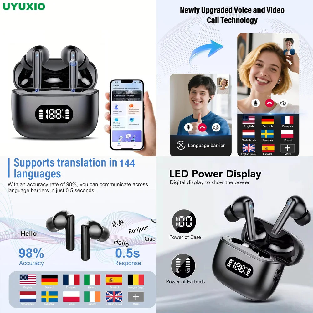 AI Language Translation OWS Earphone with 144 Online Languages Real Time Wireless Earbuds for Travel Business Trending Products
AI Language Translation OWS Earphone with 144 Online Languages Real Time Wireless Earbuds for Travel Business Trending Products