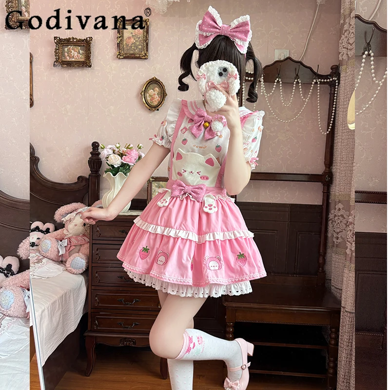Original Soft Girls Kawaii Pink Skirt SK Short-sleeved Top 2-piece Set Summer New Student Cute Bow T-shirt Strap Skirt Outfits
Original Soft Girls Kawaii Pink Skirt SK Short-sleeved Top 2-piece Set Summer New Student Cute Bow T-shirt Strap Skirt Outfits