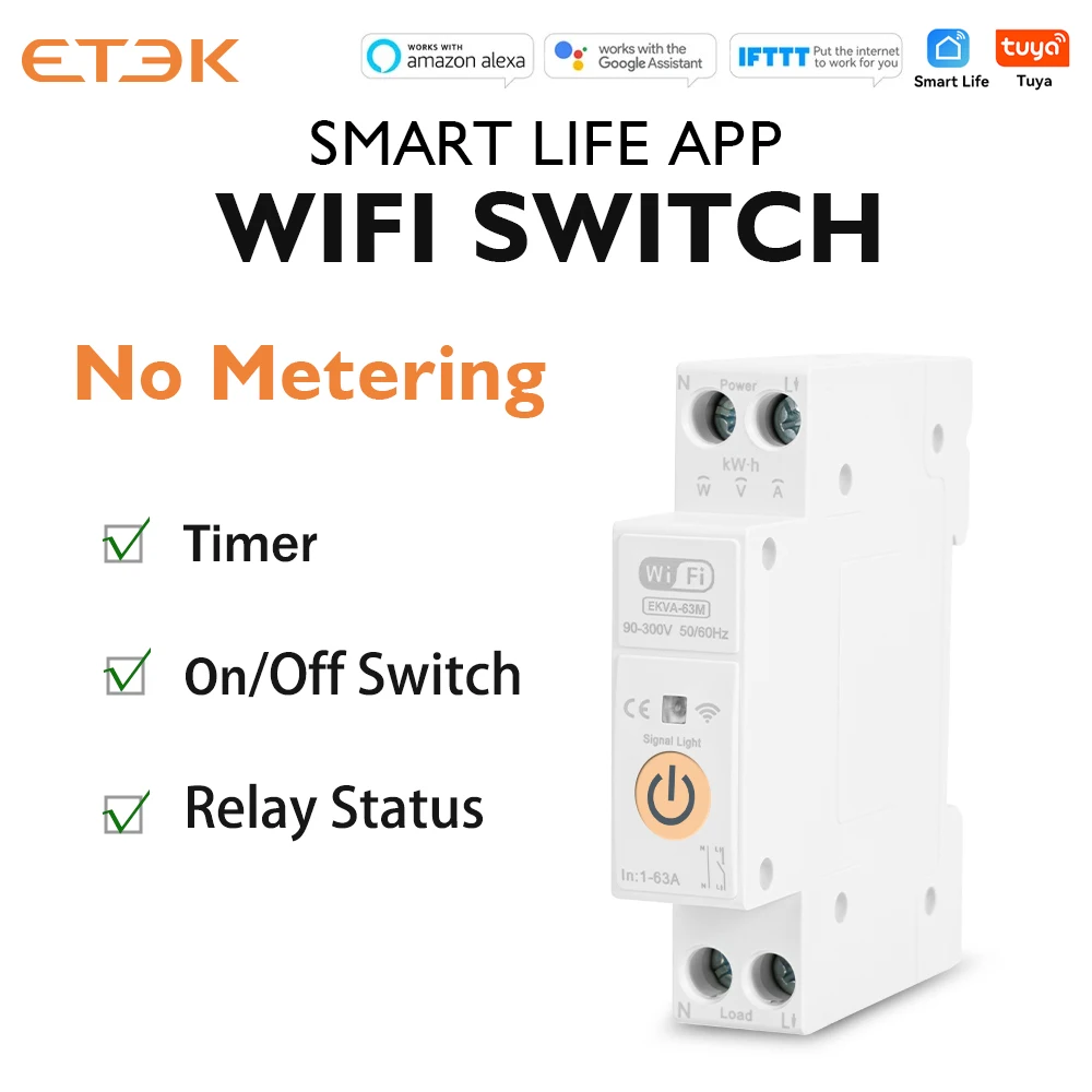 ETEK TUYA WIFI Smart Circuit Breaker Power Metering 1P 63A DIN Rail for Smart Home wireless Remote Control Adjustable Switch EKV
ETEK TUYA WIFI Smart Circuit Breaker Power Metering 1P 63A DIN Rail for Smart Home wireless Remote Control Adjustable Switch EKV