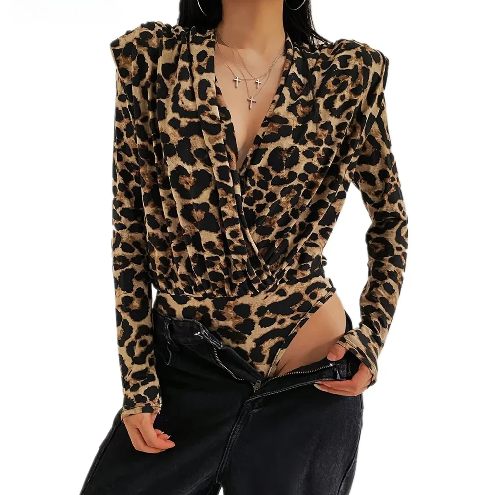 2025 Autumn Ruched V neck Animal Leopard Print With Pad Long sleeve Bodysuit Sexy Woman Jumpsuit Slim fit Rompers Playsuits
2025 Autumn Ruched V neck Animal Leopard Print With Pad Long sleeve Bodysuit Sexy Woman Jumpsuit Slim fit Rompers Playsuits