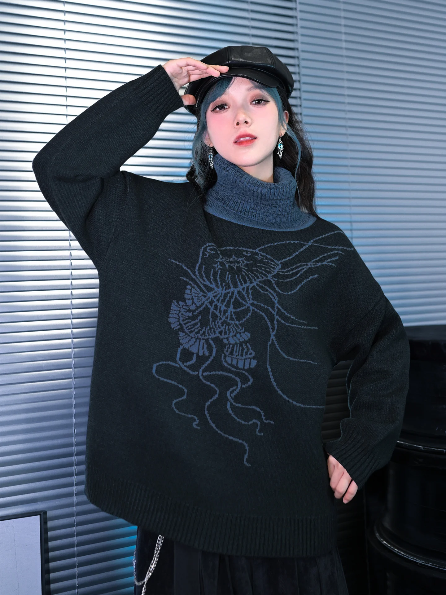 Thiened High Collar Knitted Sweater Women's Winter Warm Vintage Blue Top Embroidered Commute Sle Loose Fit Long Sve
Thiened High Collar Knitted Sweater Women's Winter Warm Vintage Blue Top Embroidered Commute Sle Loose Fit Long Sve