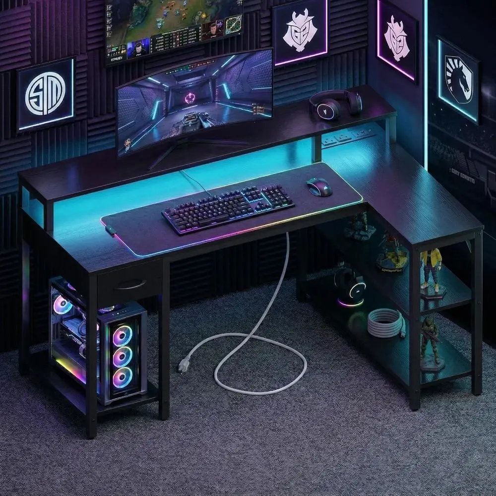 47-inch LED-lit L-Shaped Desk with Power Outlets, Reversible for Gaming or Office Use, Black
47-inch LED-lit L-Shaped Desk with Power Outlets, Reversible for Gaming or Office Use, Black