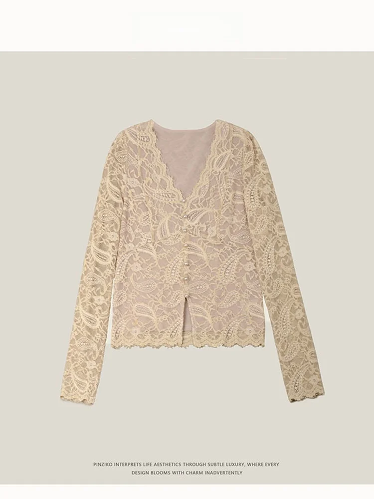 Elegant V-neck Lace Base Shirt Women's Warm Slimming Top PINZIKO Big Rabbit Long Sleeve Polyester Spandex Blend Daily Wear
Elegant V-neck Lace Base Shirt Women's Warm Slimming Top PINZIKO Big Rabbit Long Sleeve Polyester Spandex Blend Daily Wear