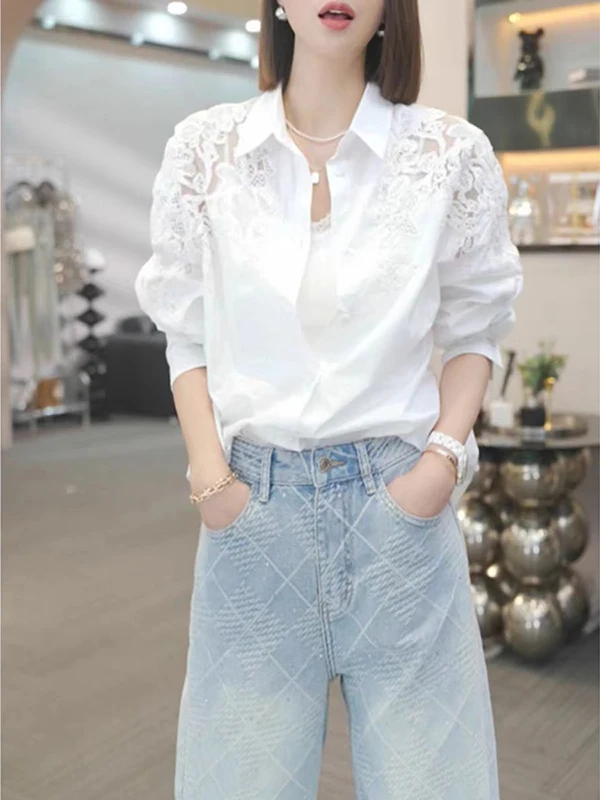 Lace Splice White Shirt Women's Fashion Spring Autumn Long Sleeve Top Korean Style Commute Wind Loose Fit Collar Open Ca...
Lace Splice White Shirt Women's Fashion Spring Autumn Long Sleeve Top Korean Style Commute Wind Loose Fit Collar Open Ca...