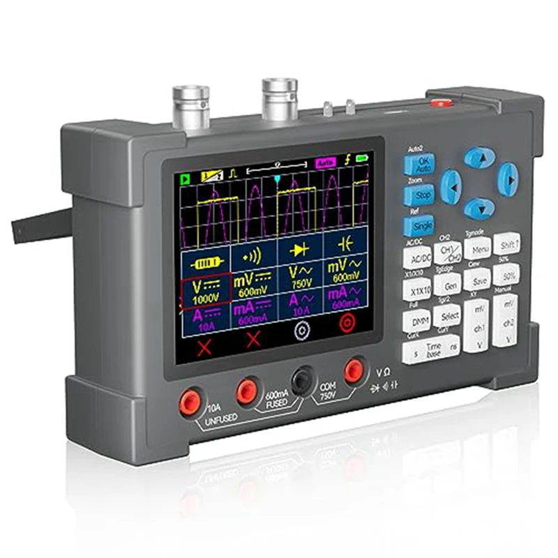 3-In-1 Portable 2-Channel Handheld Oscilloscope 120MHz Bandwidth 500MSa/S + Digital Multimeter Tester Auto Range
3-In-1 Portable 2-Channel Handheld Oscilloscope 120MHz Bandwidth 500MSa/S + Digital Multimeter Tester Auto Range