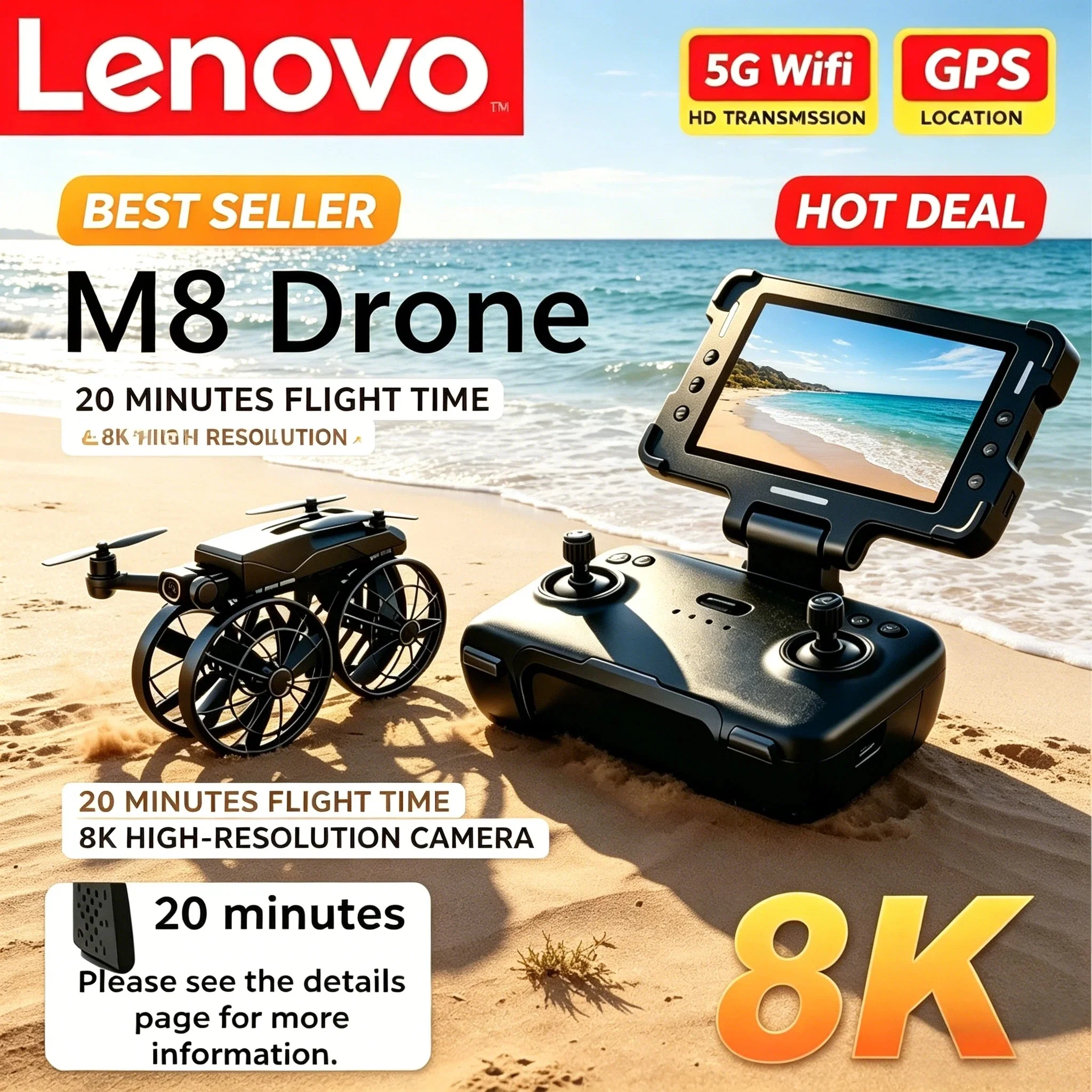 Lenovo M8 8K RC Foldable Drone Brushless Motor with Screen Professional HD Dual Camera WIFI Obstacle Avoidance Quadcopter Toy
Lenovo M8 8K RC Foldable Drone Brushless Motor with Screen Professional HD Dual Camera WIFI Obstacle Avoidance Quadcopter Toy