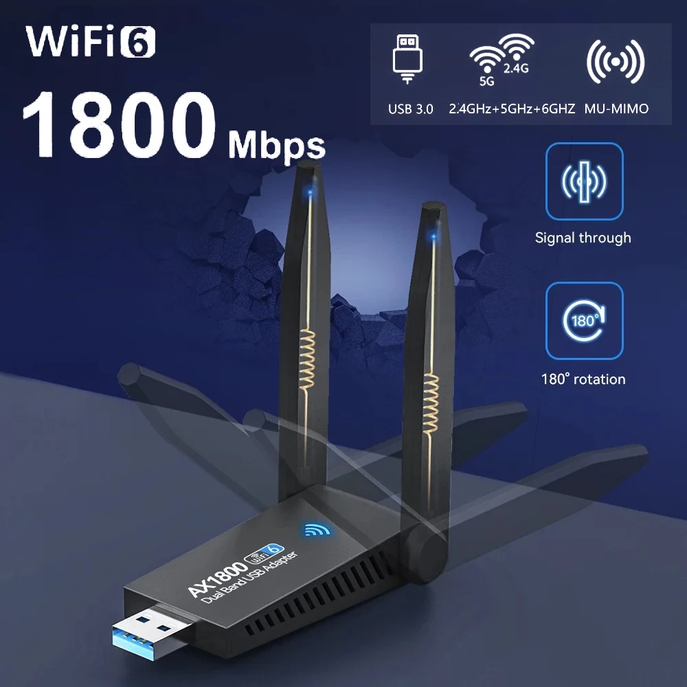1800Mbps WiFi 6 USB Adapter Dual Band 2.4G/5Ghz Wireless WiFi Receiver USB 3.0 Dongle Network Card For PC Laptop Tablet
1800Mbps WiFi 6 USB Adapter Dual Band 2.4G/5Ghz Wireless WiFi Receiver USB 3.0 Dongle Network Card For PC Laptop Tablet