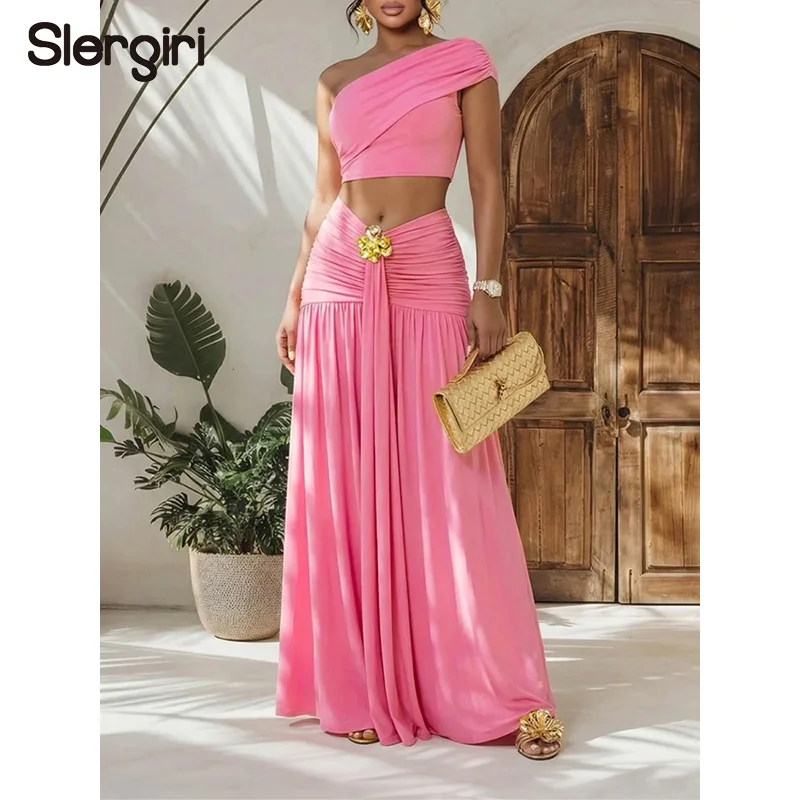 Slergiri 2 Piece Set Women Sexy One Shoulder Crop Top + Ruched Long Skirts Fashion Vacation Party Two Piece Outfit For Woman
Slergiri 2 Piece Set Women Sexy One Shoulder Crop Top + Ruched Long Skirts Fashion Vacation Party Two Piece Outfit For Woman