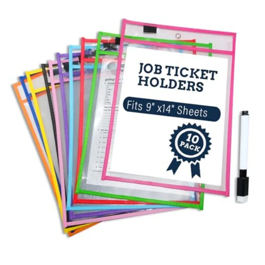 10 Colors Dry Erase Pockets Pack - Reusable Clear Plastic Sleeves and Heavy Duty Ticket Holders with 1 Dry Erase Marker Include
10 Colors Dry Erase Pockets Pack - Reusable Clear Plastic Sleeves and Heavy Duty Ticket Holders with 1 Dry Erase Marker Include