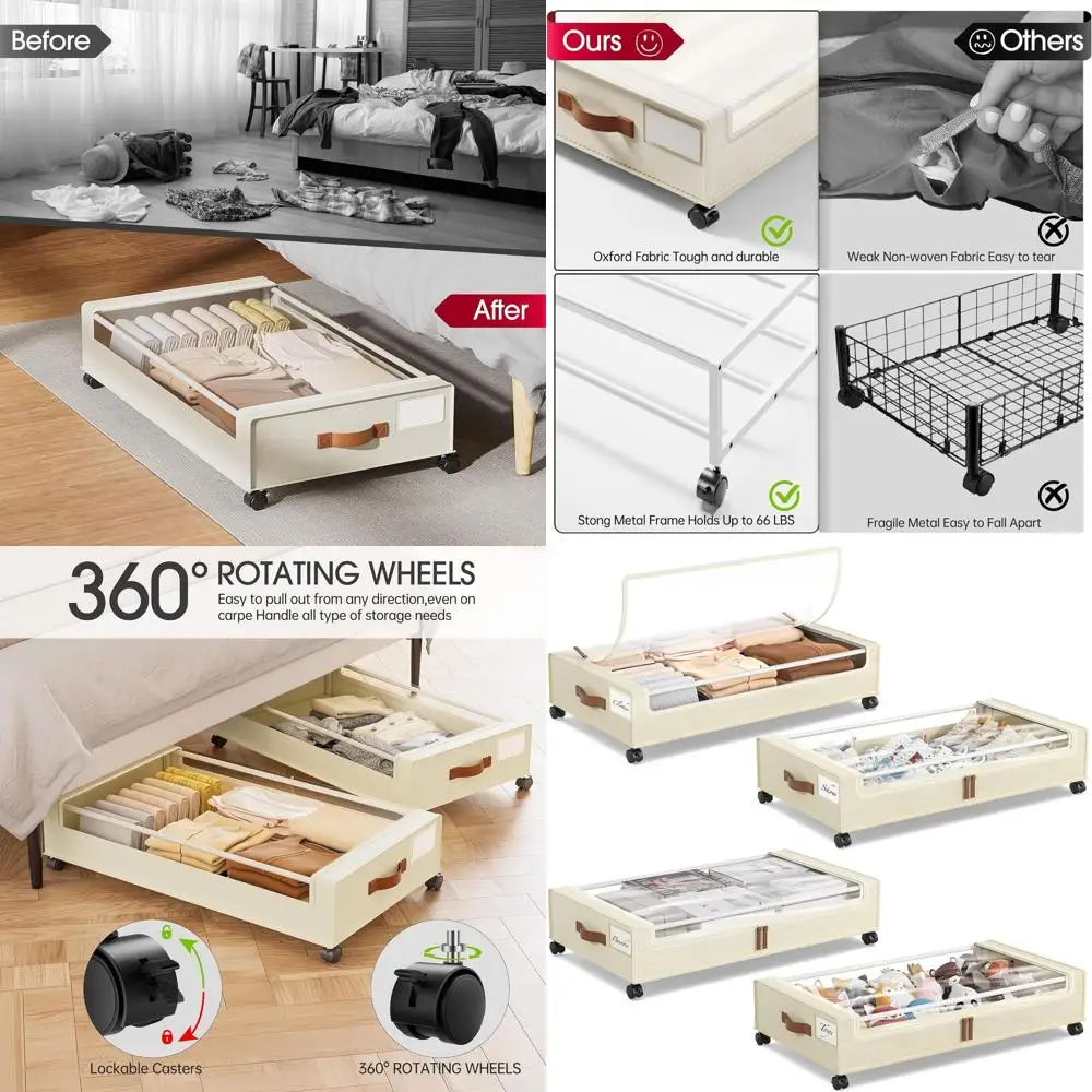 4-Piece Wheeled Underbed Storage Set with Lid and Clear Label Window for Clothes, Blankets, and Books
4-Piece Wheeled Underbed Storage Set with Lid and Clear Label Window for Clothes, Blankets, and Books