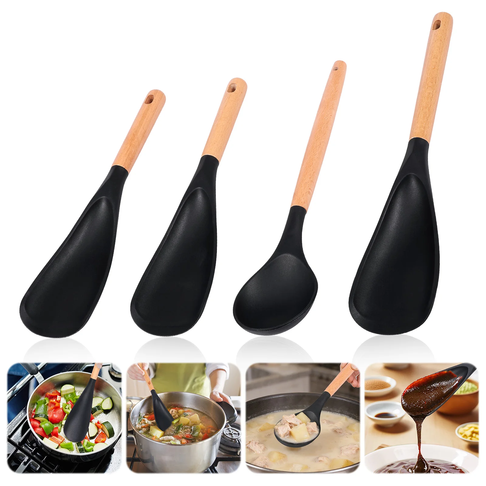 4/3Pcs Cooking Spoon Kitchen Silicone Spatula with Wood Handle Heat Resistant Serving Spatula Spoon for Baking Scooping Scraping
4/3Pcs Cooking Spoon Kitchen Silicone Spatula with Wood Handle Heat Resistant Serving Spatula Spoon for Baking Scooping Scraping