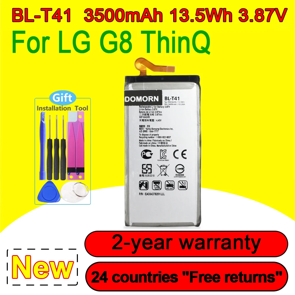 New BL-T41 Battery For LG G8 ThinQ LMG820QM7 LMG820UM1 LM-G820UMB LMG820UM0 LM-G820N Phone Battery With Tools + Tracking Number
New BL-T41 Battery For LG G8 ThinQ LMG820QM7 LMG820UM1 LM-G820UMB LMG820UM0 LM-G820N Phone Battery With Tools + Tracking Number
