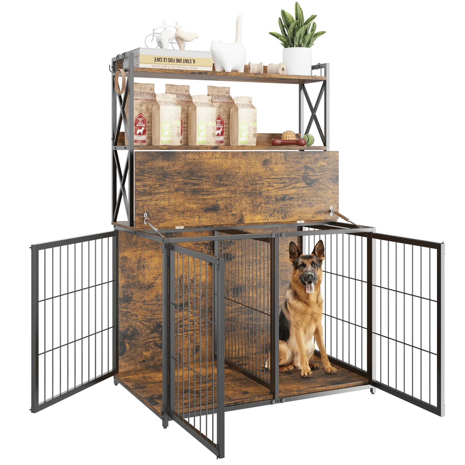 Dog Crate Furniture with Storage Shelves with 3-Tier Storage Shelves, Double Door And Flip Top Design, Removable Divider, Heavy
Dog Crate Furniture with Storage Shelves with 3-Tier Storage Shelves, Double Door And Flip Top Design, Removable Divider, Heavy
