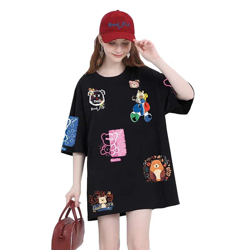 Bear Dog Elephant Rabbit Goose Doll Brooch Women T-shirt Animal Graphics Print Cotton Crew Neck Short-sleeved Lady Summer Tee
Bear Dog Elephant Rabbit Goose Doll Brooch Women T-shirt Animal Graphics Print Cotton Crew Neck Short-sleeved Lady Summer Tee