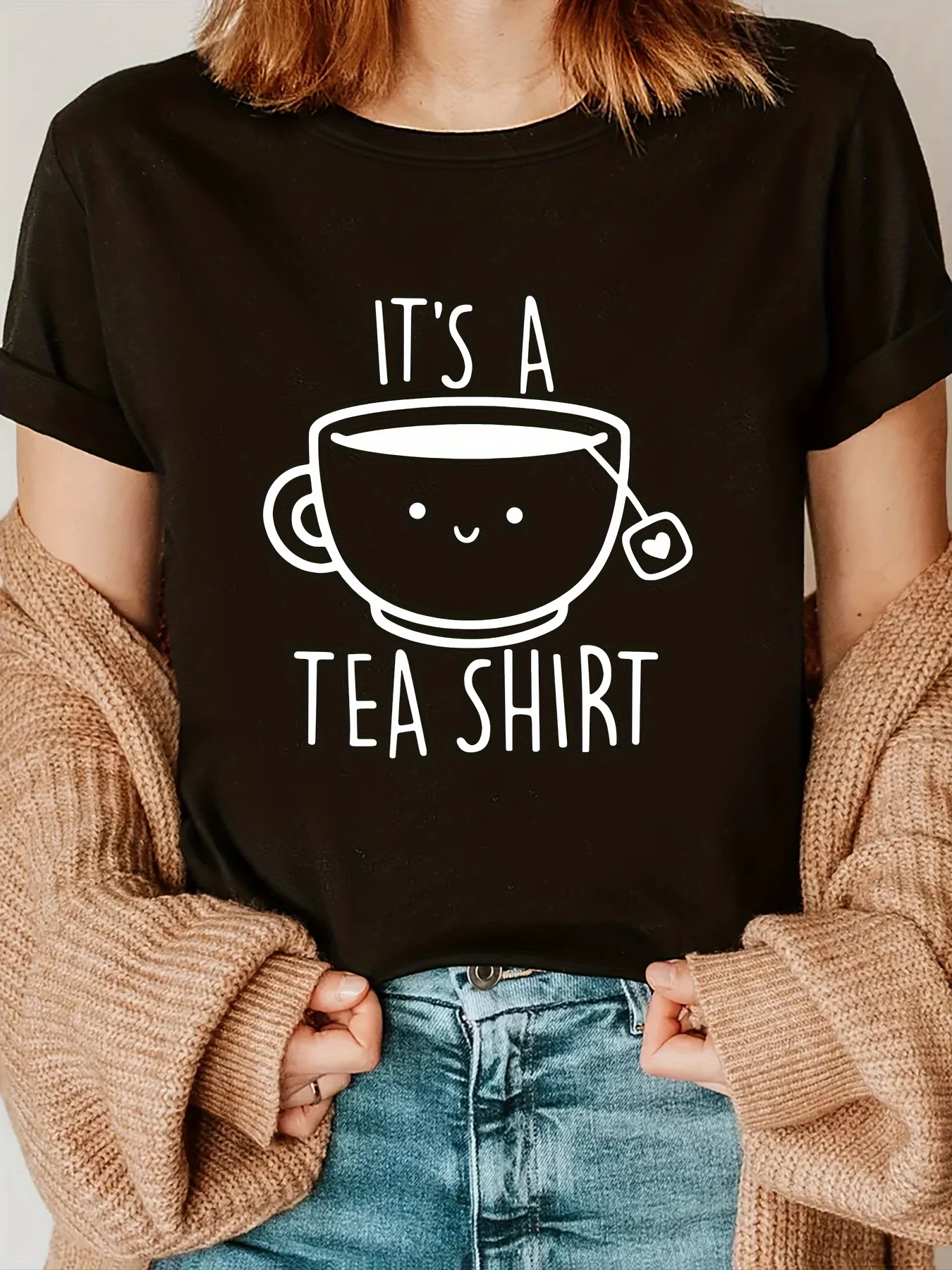 Women'S Casual Crew Neck T-Shirt Fashion Tee with "It's A Tea Shirt" Alphabet Cartoon Teacup Pattern Printed Summer Clothing
Women'S Casual Crew Neck T-Shirt Fashion Tee with "It's A Tea Shirt" Alphabet Cartoon Teacup Pattern Printed Summer Clothing