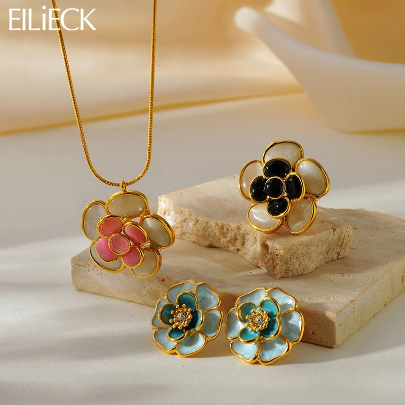 EILIECK 316L Stainless Steel Colorful Enamel Flower Necklace Earrings Ring Set For Women Trendy Waterproof Jewelry Lady Gift
EILIECK 316L Stainless Steel Colorful Enamel Flower Necklace Earrings Ring Set For Women Trendy Waterproof Jewelry Lady Gift