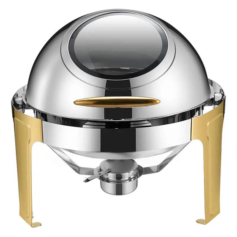 Deluxe Buffet Stainless Steel Round Roll Top Chafer / Chafing Dish 6.8Liter - Gold Stand with Glass Window
Deluxe Buffet Stainless Steel Round Roll Top Chafer / Chafing Dish 6.8Liter - Gold Stand with Glass Window