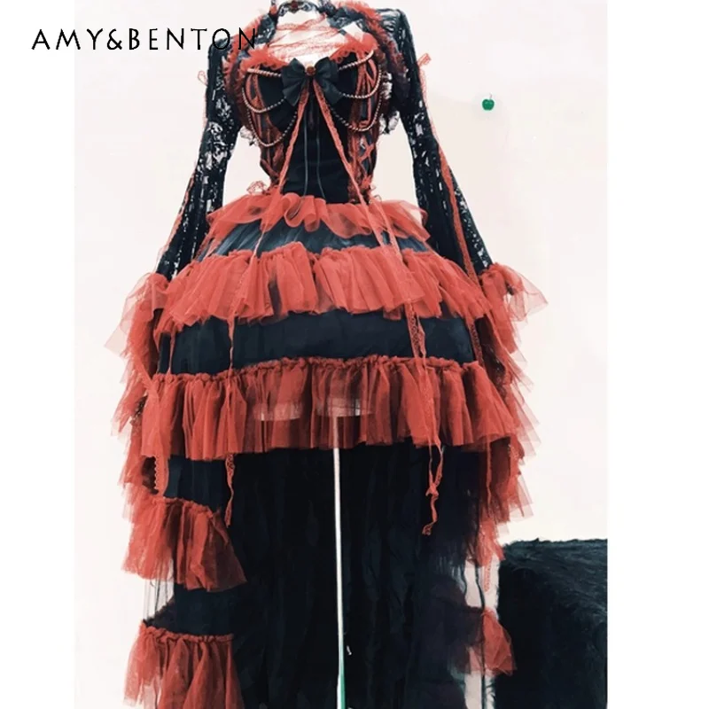 Original Gothic Design Halter Women's Cothing Red Multi-layer Cake Skirt Straps Performance Dress Court Style Skirts Suit Ladies
Original Gothic Design Halter Women's Cothing Red Multi-layer Cake Skirt Straps Performance Dress Court Style Skirts Suit Ladies