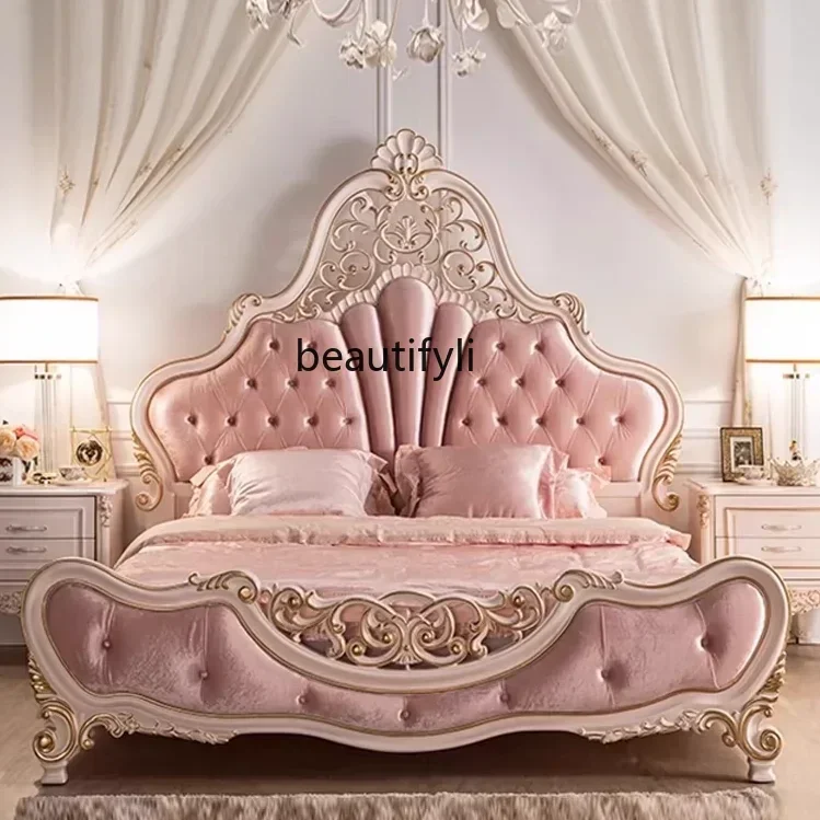 smt03 ss7486 French princess, carved European double cloth bed, American solid wood pink court wedding bed
smt03 ss7486 French princess, carved European double cloth bed, American solid wood pink court wedding bed