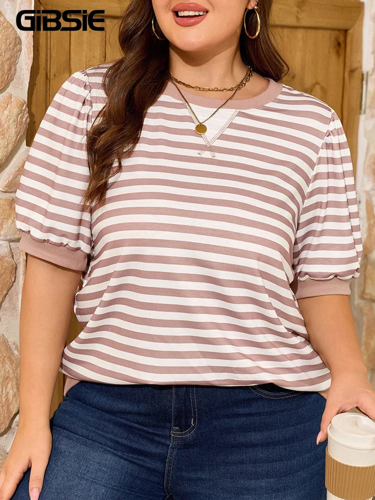 GIBSIE Plus Size Striped Half Sleeve Round Neck T-Shirts Women Summer 2026 New Loose Casual All-match Pullover Female Tops Tee
GIBSIE Plus Size Striped Half Sleeve Round Neck T-Shirts Women Summer 2026 New Loose Casual All-match Pullover Female Tops Tee