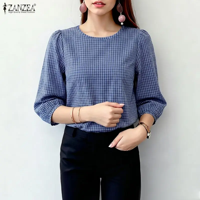 ZANZEA Women Classic Plaid Blouses Casual Round Neck 3/4 Puff Sleeves Loose Gingham Tops 2026 Autumn Everyday Wear Blusas Mujer
ZANZEA Women Classic Plaid Blouses Casual Round Neck 3/4 Puff Sleeves Loose Gingham Tops 2026 Autumn Everyday Wear Blusas Mujer
