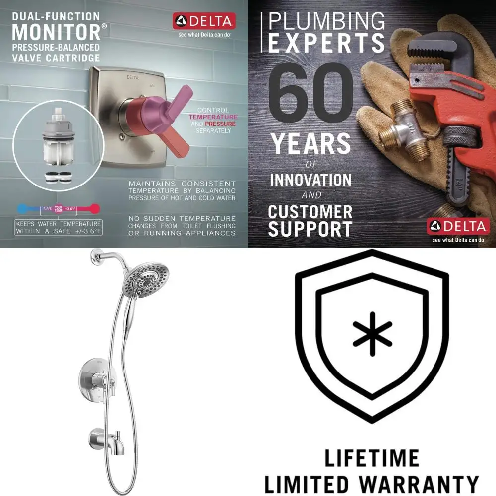 17 Series Chrome Tub and Shower Faucet Combo with In2ition Showerhead and Handheld Spray
17 Series Chrome Tub and Shower Faucet Combo with In2ition Showerhead and Handheld Spray
