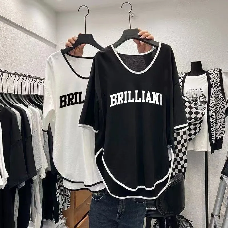 Large Size Loose T-shirt Women's Medium and Long U-neck Short-sleeved Fat Sister Summer Dress 95KG Thin Super Meat-covering Top
Large Size Loose T-shirt Women's Medium and Long U-neck Short-sleeved Fat Sister Summer Dress 95KG Thin Super Meat-covering Top