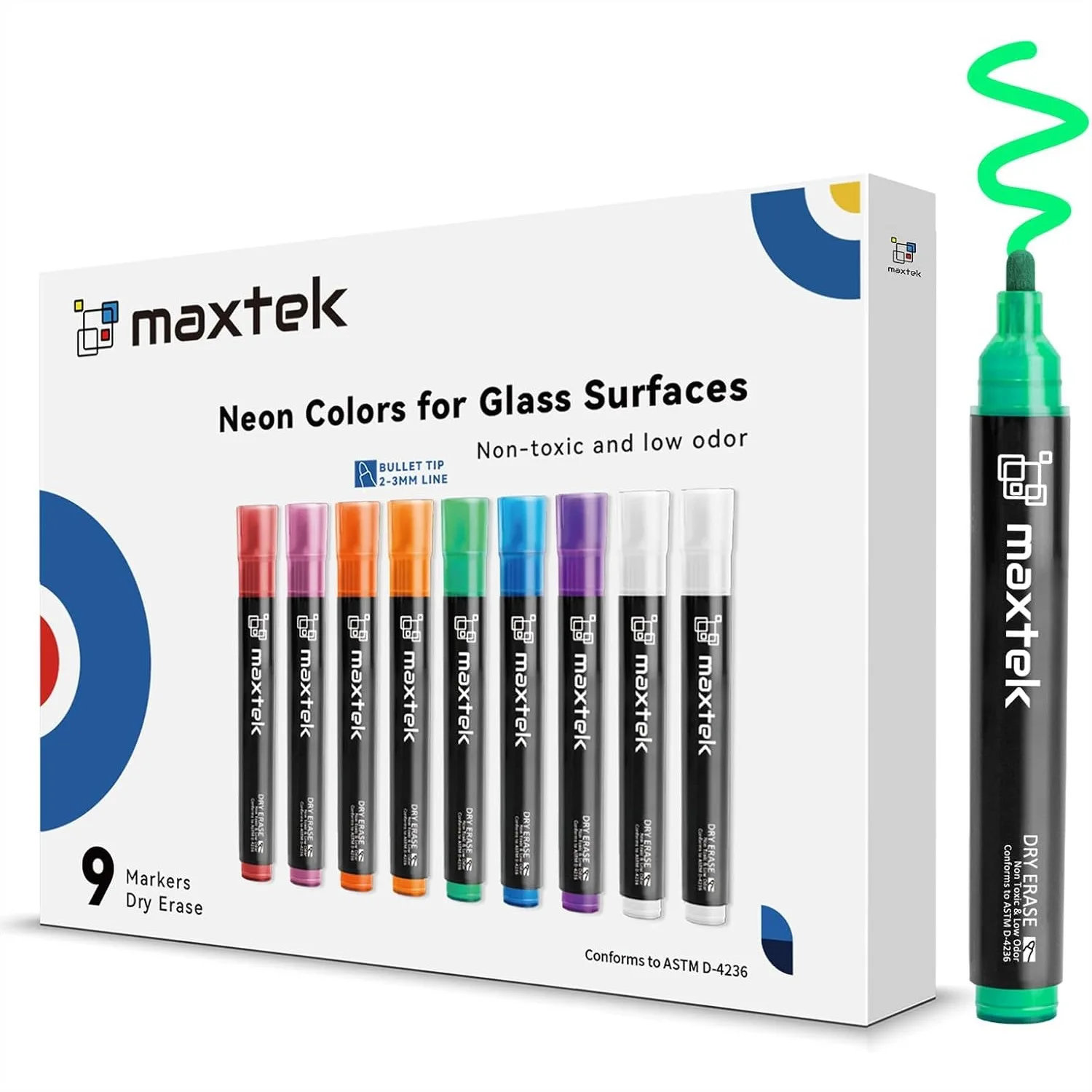 Neon Dry Erase Markers for Glass, Window, Whiteboard, Chalkboard, 9 Colors, Low Odor, Easy Wipe, 9 Count
Neon Dry Erase Markers for Glass, Window, Whiteboard, Chalkboard, 9 Colors, Low Odor, Easy Wipe, 9 Count